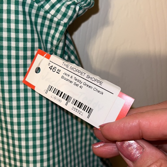 NWT Jack & Teddy girls 4T green checked bloomer set. Perfect for monogramming! - Picture 4 of 4